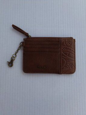 The Sak Leather Embossed Carved Card Holder Wallet Wristlet Brown